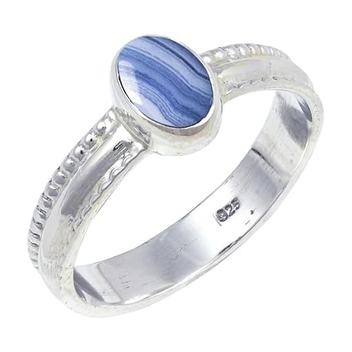 JEWELSTREZORO Blauer Spitzenachat Edelstein 925 Sterling Silber Stilvoller handgefertigter Band Ring Geschenkartikel Männer & Frauen Alle Größen TSR126CG_19 (65 (20.7)) von JEWELSTREZORO