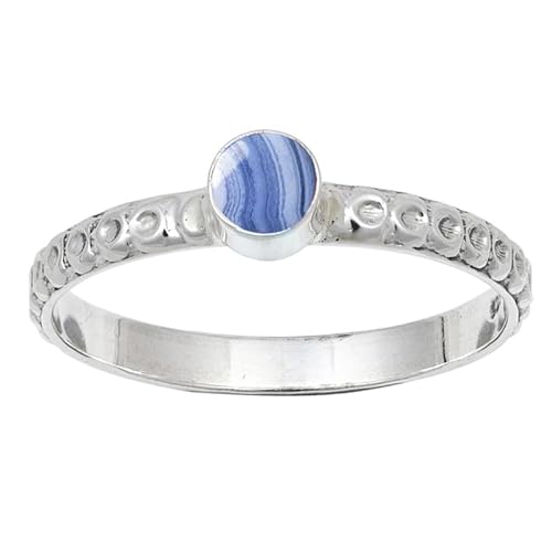 JEWELSTREZORO Blauer Spitzenachat Edelstein 925 Sterling Silber Stilvoller handgefertigter Band Ring Geschenkartikel Männer & Frauen alle Größen Jewerly TSR115CG_2 (48 (15.3)) von JEWELSTREZORO