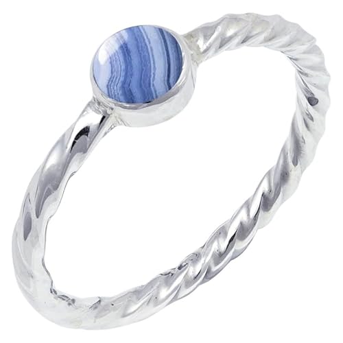 JEWELSTREZORO Blauer Spitzenachat Edelstein 925 Sterling Silber Stilvoller handgefertigter Band Ring Geschenkartikel Männer & Frauen alle Größen Jewerly TSR123CG_12 (58 (18.5)) von JEWELSTREZORO