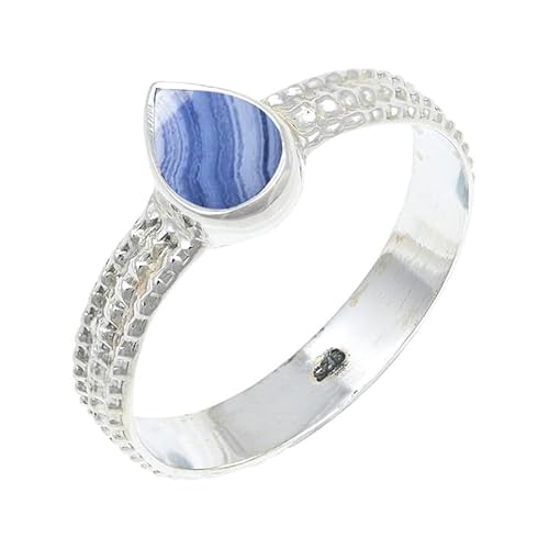 JEWELSTREZORO Blauer Spitzenachat Edelstein 925 Sterling Silber Stilvoller handgefertigter Band Ring Geschenkartikel Männer & Frauen alle Größen Jewerly TSR130CG_16 (62 (19.7)) von JEWELSTREZORO