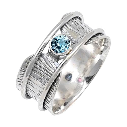 JEWELSTREZORO Blauer Topas Edelstein 925 Sterling Silber Stilvoller handgefertigter Band Ring Geschenkartikel Männer & Frauen Alle Größen TSR156AK_9 (55 (17.5)) von JEWELSTREZORO