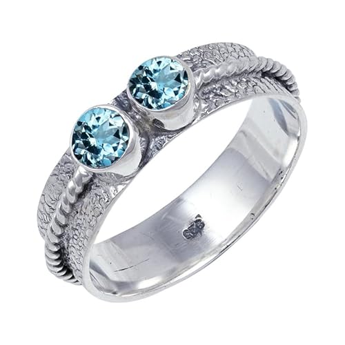 JEWELSTREZORO Blauer Topas Edelstein 925 Sterling Silber Stilvoller handgefertigter Band Ring Geschenkartikel Männer & Frauen alle Größen Jewerly TSR112AK_28 (74 (23.6)) von JEWELSTREZORO