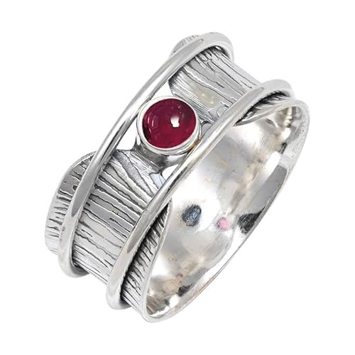 JEWELSTREZORO Cabochon-Granat Edelstein 925 Sterling Silber Stilvoller handgefertigter Band Ring Geschenkartikel Männer & Frauen alle Größen Jewerly TSR156BS_16 (62 (19.7)) von JEWELSTREZORO