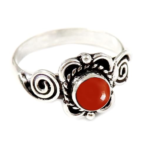 JEWELSTREZORO Cabochon-Karneol Edelstein 925 Sterling Silber Stilvoller handgefertigter Band Ring Geschenkartikel Herren & Damen Schmuck TSR165BZ_3 (49 (15.6)) von JEWELSTREZORO