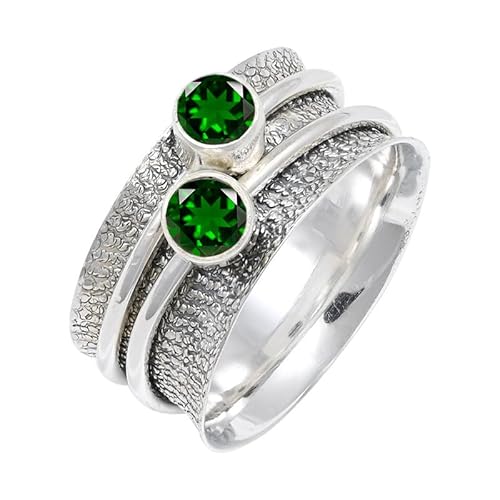 JEWELSTREZORO Chromoxid im Labor gezüchtet Edelstein 925 Sterling Silber Stilvoller handgefertigter Band Ring Geschenkartikel Männer & Frauen alle Größen Jewerly TSR151BB_15 (61 (19.4)) von JEWELSTREZORO