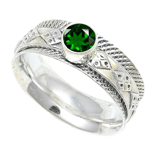 JEWELSTREZORO Chromoxid im Labor gezüchtet Edelstein Männer & Frauen 925 Sterling Silber Stilvoller handgefertigter Band Ring Geschenkartikel TSR150BB_5 (51 (16.2)) von JEWELSTREZORO