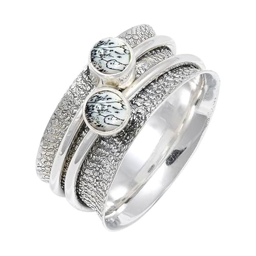 JEWELSTREZORO Dendrit-Opal Edelstein-für Herren und Damen alle Größen 925er-SterlingSilber Stilvoller handgefertigter Band Ring Geschenkartikel Schmuck TSR151CI_26 (72 (22.9)) von JEWELSTREZORO