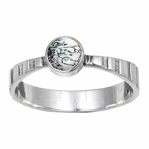 JEWELSTREZORO Dendritischer Opal Edelstein 925 Sterling Silber Stilvoller handgefertigter Band Ring Männer & Frauen Alle Größen TSR119CI_7 (53 (16.9)) von JEWELSTREZORO