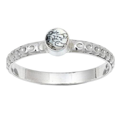 JEWELSTREZORO Dendritischer Opal Edelstein Männer & Frauen 925 Sterling Silber Stilvoller handgefertigter Band Ring Geschenkartikel TSR115CI_27 (73 (23.2)) von JEWELSTREZORO