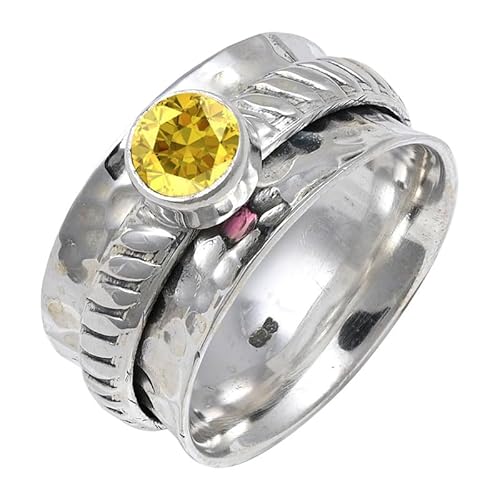 JEWELSTREZORO Gelber Saphir im Labor gezüchtet Edelstein Männer & Frauen 925 Sterling Silber Stilvoller handgefertigter Band Ring Geschenkartikel TSR144AP_28 (74 (23.6)) von JEWELSTREZORO