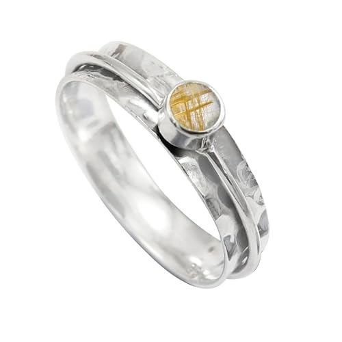 JEWELSTREZORO Goldener Rutilquarz Edelstein Männer & Frauen 925 Sterling Silber Stilvoller handgefertigter Band Ring Geschenkartikel TSR152BM_23 (69 (22.0)) von JEWELSTREZORO