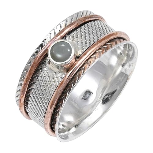 JEWELSTREZORO Grauer Mondstein Edelstein 925 Sterling Silber Stilvoller handgefertigter Band Ring Geschenkartikel Herren & Damen Schmuck TSR157BQ_28 (74 (23.6)) von JEWELSTREZORO