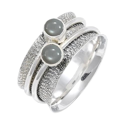 JEWELSTREZORO Grauer Mondstein Edelstein 925 Sterling Silber Stilvoller handgefertigter Band Ring Geschenkartikel Männer & Frauen Alle Größen TSR151BQ_6 (52 (16.6)) von JEWELSTREZORO