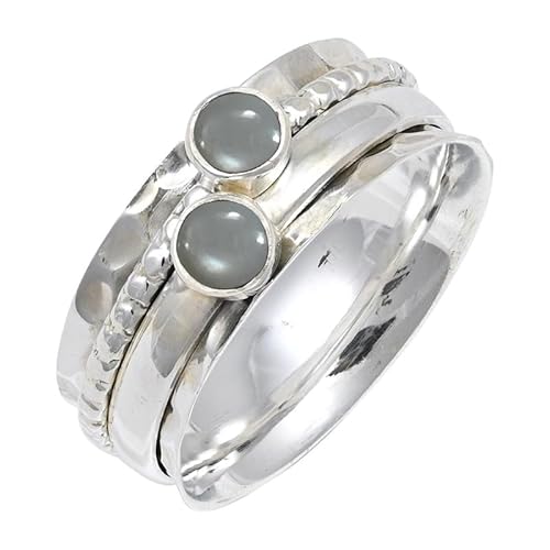 JEWELSTREZORO Grauer Mondstein Edelstein 925 Sterling Silber Stilvoller handgefertigter Band Ring Geschenkartikel Männer & Frauen alle Größen Jewerly TSR155BQ_23 (69 (22.0)) von JEWELSTREZORO