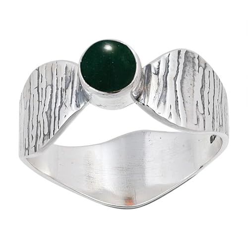 JEWELSTREZORO Grüne Jade Edelstein 925 Sterling Silber Stilvoller handgefertigter Band Ring Geschenkartikel Männer & Frauen Alle Größen TSR113CD_25 (71 (22.6)) von JEWELSTREZORO