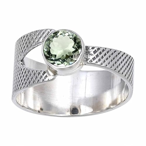 JEWELSTREZORO Grüner Amethyst Edelstein 925 Sterling Silber Stilvoller handgefertigter Band Ring Geschenkartikel Männer & Frauen alle Größen Jewerly TSR116AL_15 (61 (19.4)) von JEWELSTREZORO