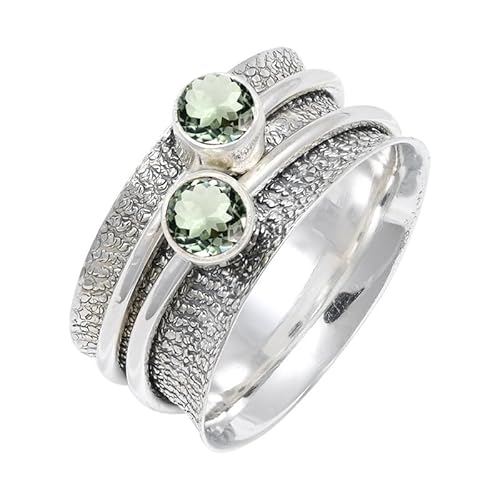 JEWELSTREZORO Grüner Amethyst Edelstein-für Herren und Damen alle Größen 925er-SterlingSilber Stilvoller handgefertigter Band Ring Geschenkartikel Schmuck TSR151AL_13 (59 (18.8)) von JEWELSTREZORO