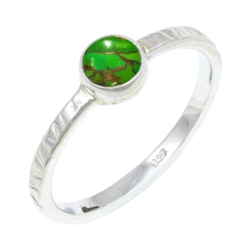 JEWELSTREZORO Grüner Kupfertürkis Edelstein 925 Sterling Silber Stilvoller handgefertigter Band Ring Geschenkartikel Männer & Frauen Alle Größen TSR132BJ_18 (64 (20.4)) von JEWELSTREZORO