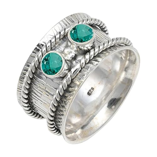 JEWELSTREZORO Grüner Paraiba-Turmalin im Labor gezüchtet Edelstein 925 Sterling Silber Stilvoller handgefertigter Band Ring Geschenkartikel Männer & Frauen Alle Größen TSR146AS_24 (70 (22.3)) von JEWELSTREZORO