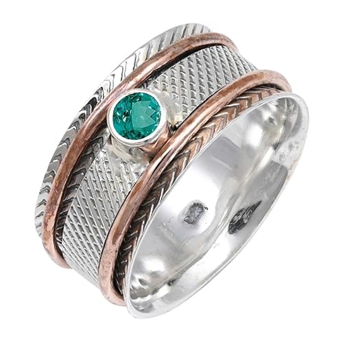 JEWELSTREZORO Grüner Paraiba-Turmalin im Labor gezüchtet Edelstein 925 Sterling Silber Stilvoller handgefertigter Band Ring Geschenkartikel Männer & Frauen alle Größen Jewerly TSR157AS_14 (60 (19.1)) von JEWELSTREZORO