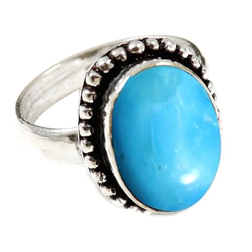JEWELSTREZORO Im Labor gezüchteter Türkis Edelstein 925 Sterling Silber Stilvoller handgefertigter Band Ring Geschenkartikel Herren & Damen Schmuck TSR196BT_19 (65 (20.7)) von JEWELSTREZORO