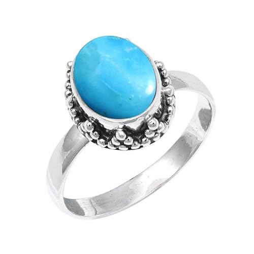 JEWELSTREZORO Im Labor gezüchteter Türkis Edelstein 925 Sterling Silber Stilvoller handgefertigter Band Ring Geschenkartikel Herren & Damen Schmuck TSR239BT_10 (56 (17.8)) von JEWELSTREZORO