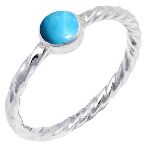 JEWELSTREZORO Im Labor gezüchteter Türkis Edelstein 925 Sterling Silber Stilvoller handgefertigter Band Ring Geschenkartikel Männer & Frauen Alle Größen TSR123BT_1 (47 (15.0)) von JEWELSTREZORO