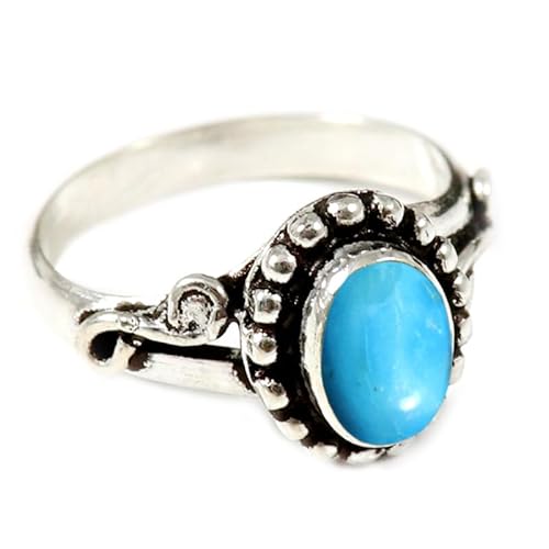 JEWELSTREZORO Im Labor gezüchteter Türkis Edelstein 925 Sterling Silber Stilvoller handgefertigter Band Ring Geschenkartikel Männer & Frauen Alle Größen TSR190BT_29 (75 (23.9)) von JEWELSTREZORO