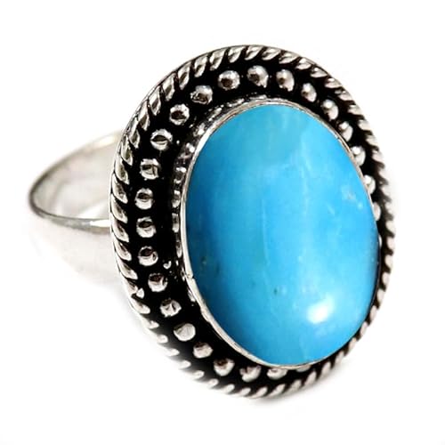 JEWELSTREZORO Im Labor gezüchteter Türkis Edelstein 925 Sterling Silber Stilvoller handgefertigter Band Ring Geschenkartikel Männer & Frauen Alle Größen TSR197BT_7 (53 (16.9)) von JEWELSTREZORO