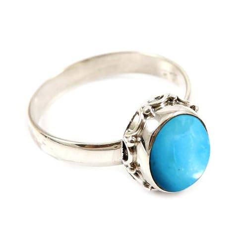 JEWELSTREZORO Im Labor gezüchteter Türkis Edelstein 925 Sterling Silber Stilvoller handgefertigter Band Ring Geschenkartikel Männer & Frauen Alle Größen TSR242BT_22 (68 (21.6)) von JEWELSTREZORO