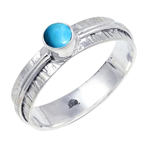 JEWELSTREZORO Im Labor gezüchteter Türkis Edelstein 925 Sterling Silber Stilvoller handgefertigter Band Ring Geschenkartikel Männer & Frauen alle Größen Jewerly TSR120BT_23 (69 (22.0)) von JEWELSTREZORO