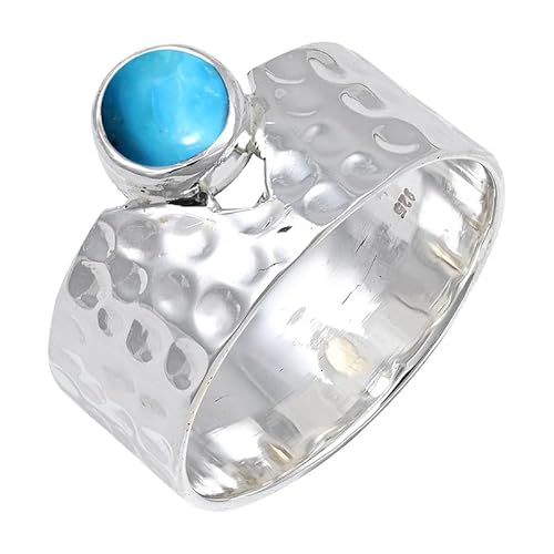 JEWELSTREZORO Im Labor gezüchteter Türkis Edelstein 925 Sterling Silber Stilvoller handgefertigter Band Ring Geschenkartikel Männer & Frauen alle Größen Jewerly TSR134BT_19 (65 (20.7)) von JEWELSTREZORO