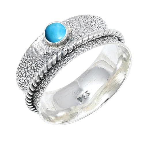 JEWELSTREZORO Im Labor gezüchteter Türkis Edelstein 925 Sterling Silber Stilvoller handgefertigter Band Ring Geschenkartikel Männer & Frauen alle Größen Jewerly TSR153BT_23 (69 (22.0)) von JEWELSTREZORO