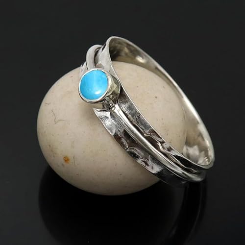 JEWELSTREZORO Im Labor gezüchteter Türkis Edelstein Männer & Frauen 925 Sterling Silber Stilvoller handgefertigter Band Ring Geschenkartikel TSR152BT_3 (49 (15.6)) von JEWELSTREZORO