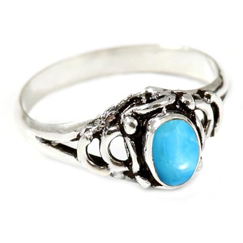 JEWELSTREZORO Im Labor gezüchteter Türkis Edelstein Männer & Frauen 925 Sterling Silber Stilvoller handgefertigter Band Ring Geschenkartikel TSR179BT_22 (68 (21.6)) von JEWELSTREZORO