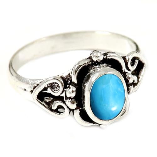 JEWELSTREZORO Im Labor gezüchteter Türkis Edelstein Männer & Frauen 925 Sterling Silber Stilvoller handgefertigter Band Ring Geschenkartikel TSR186BT_14 (60 (19.1)) von JEWELSTREZORO
