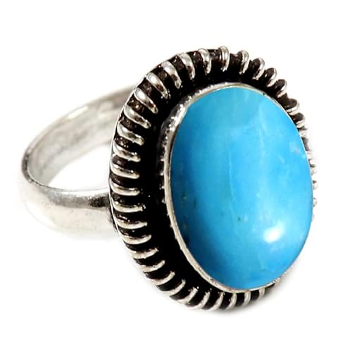 JEWELSTREZORO Im Labor gezüchteter Türkis Edelstein Männer & Frauen 925 Sterling Silber Stilvoller handgefertigter Band Ring Geschenkartikel TSR193BT_19 (65 (20.7)) von JEWELSTREZORO