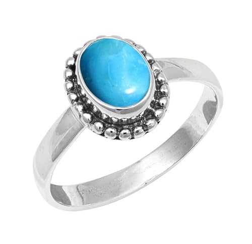JEWELSTREZORO Im Labor gezüchteter Türkis Edelstein Männer & Frauen 925 Sterling Silber Stilvoller handgefertigter Band Ring Geschenkartikel TSR200BT_4 (50 (15.9)) von JEWELSTREZORO