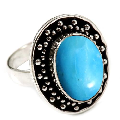 JEWELSTREZORO Im Labor gezüchteter Türkis Edelstein-für Herren und Damen alle Größen 925er-SterlingSilber Stilvoller handgefertigter Band Ring Geschenkartikel Schmuck TSR195BT_13 (59 (18.8)) von JEWELSTREZORO