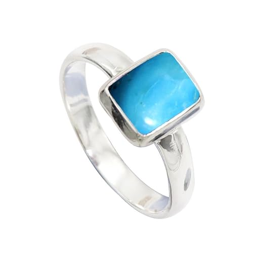 JEWELSTREZORO Im Labor gezüchteter Türkis Edelstein-für Herren und Damen925er-SterlingSilber Stilvoller handgefertigter Band Ring Geschenkartikel Schmuck TSR198BT_3 (49 (15.6)) von JEWELSTREZORO
