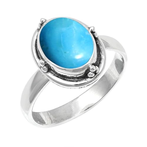 JEWELSTREZORO Im Labor gezüchteter Türkis Edelstein-für Herren und Damen925er-SterlingSilber Stilvoller handgefertigter Band Ring Geschenkartikel Schmuck TSR244BT_8 (54 (17.2)) von JEWELSTREZORO