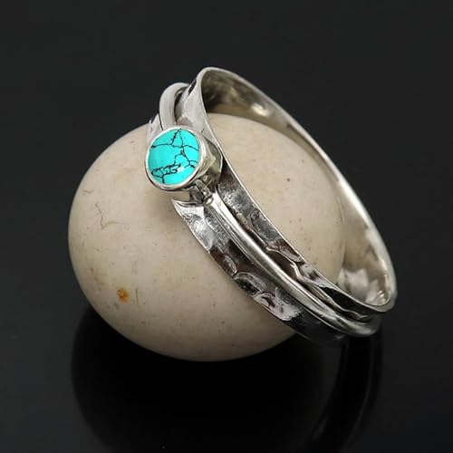 JEWELSTREZORO Im Labor hergestellter Türkis Edelstein 925 Sterling Silber Stilvoller handgefertigter Band Ring Geschenkartikel Herren & Damen Schmuck TSR152BU_11 (57 (18.1)) von JEWELSTREZORO