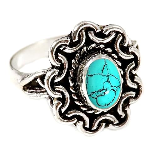 JEWELSTREZORO Im Labor hergestellter Türkis Edelstein 925 Sterling Silber Stilvoller handgefertigter Band Ring Geschenkartikel Herren & Damen Schmuck TSR189BU_22 (68 (21.6)) von JEWELSTREZORO