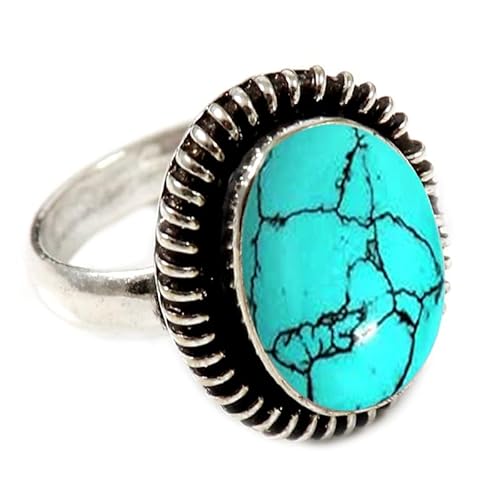 JEWELSTREZORO Im Labor hergestellter Türkis Edelstein 925 Sterling Silber Stilvoller handgefertigter Band Ring Geschenkartikel Herren & Damen Schmuck TSR193BU_15 (61 (19.4)) von JEWELSTREZORO