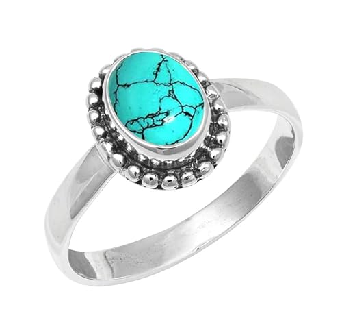 JEWELSTREZORO Im Labor hergestellter Türkis Edelstein 925 Sterling Silber Stilvoller handgefertigter Band Ring Geschenkartikel Herren & Damen Schmuck TSR200BU_10 (56 (17.8)) von JEWELSTREZORO