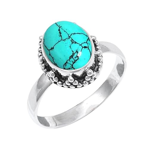 JEWELSTREZORO Im Labor hergestellter Türkis Edelstein 925 Sterling Silber Stilvoller handgefertigter Band Ring Geschenkartikel Herren & Damen Schmuck TSR239BU_4 (50 (15.9)) von JEWELSTREZORO