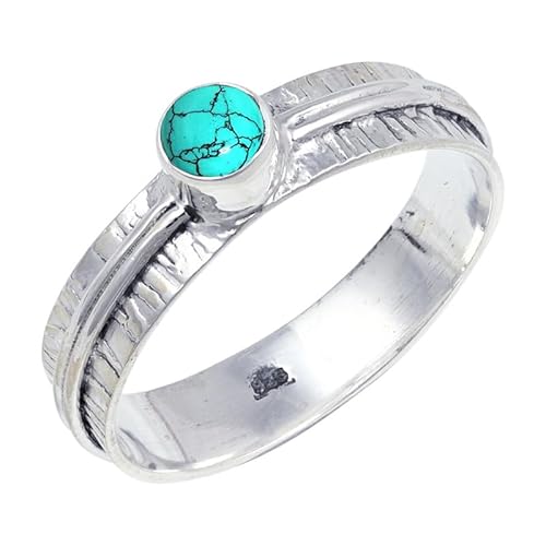 JEWELSTREZORO Im Labor hergestellter Türkis Edelstein 925 Sterling Silber Stilvoller handgefertigter Band Ring Geschenkartikel Männer & Frauen Alle Größen TSR120BU_5 (51 (16.2)) von JEWELSTREZORO