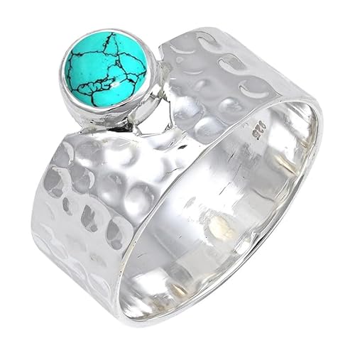 JEWELSTREZORO Im Labor hergestellter Türkis Edelstein 925 Sterling Silber Stilvoller handgefertigter Band Ring Geschenkartikel Männer & Frauen Alle Größen TSR134BU_16 (62 (19.7)) von JEWELSTREZORO