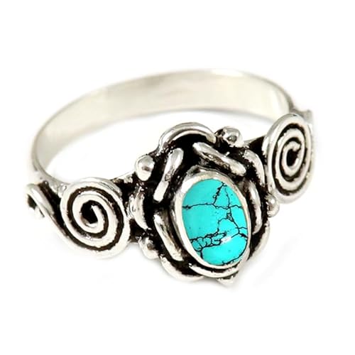 JEWELSTREZORO Im Labor hergestellter Türkis Edelstein 925 Sterling Silber Stilvoller handgefertigter Band Ring Geschenkartikel Männer & Frauen Alle Größen TSR180BU_21 (67 (21.3)) von JEWELSTREZORO