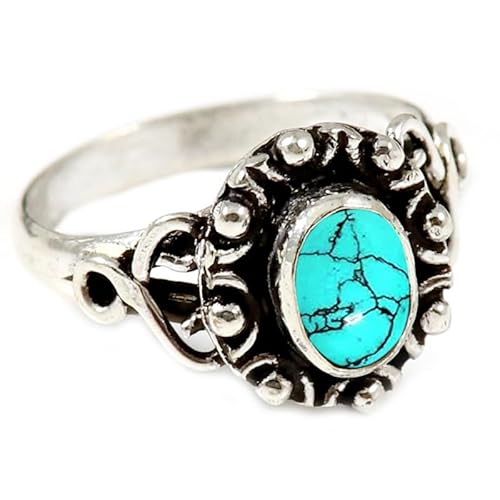 JEWELSTREZORO Im Labor hergestellter Türkis Edelstein 925 Sterling Silber Stilvoller handgefertigter Band Ring Geschenkartikel Männer & Frauen Alle Größen TSR187BU_20 (66 (21.0)) von JEWELSTREZORO